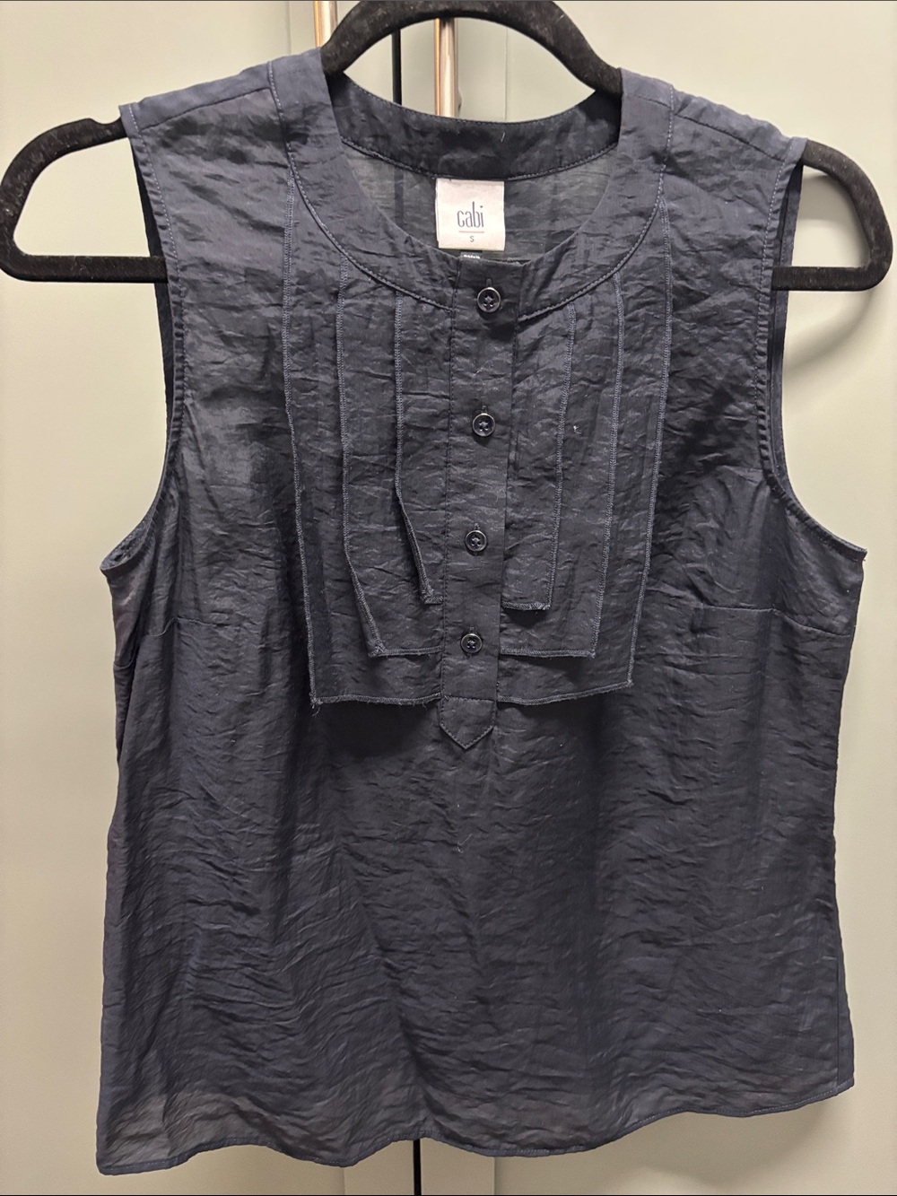 CAbi Navy Pintuck Sleeveless top